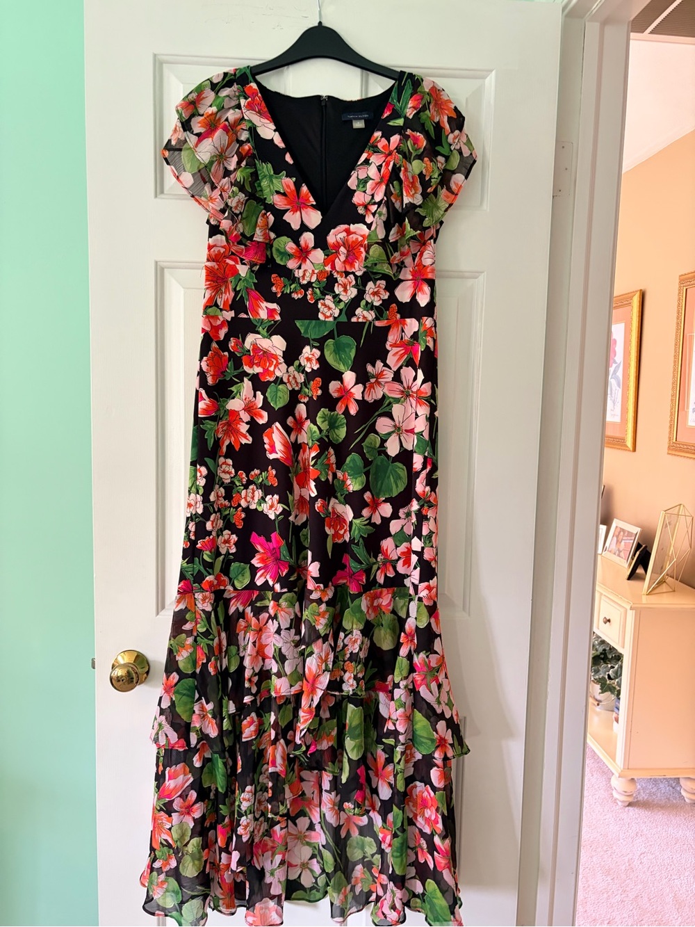 Tommy Hilfiger Black Maxi Dress with Pink & Green Floral Print